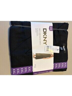 DKNY Linen Blend Maxi Dress with Side Slits, Size XXL, Black